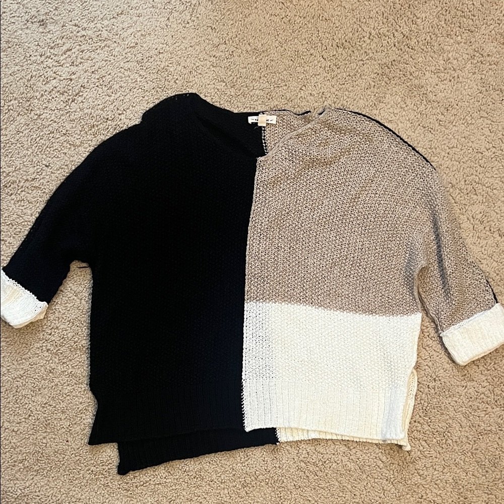 Eesome Tri-Tone Sweater - Black, Brown, and Cream
